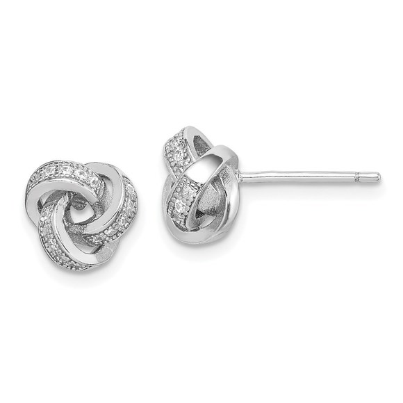 925 Sterling Silver Rhodium-plated Polished CZ Love Knot Post Earrings - Picture 1 of 5